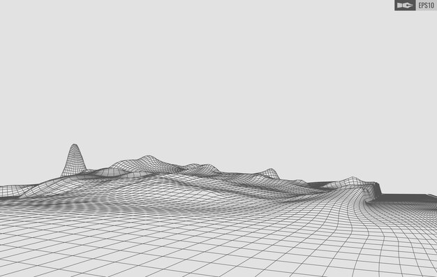 Paisaje de estructura metálica sobre fondo blanco Fondo de tecnología de vector geométrico abstracto Fondo digital de vector 3d