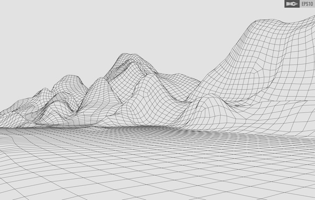 Paisaje de estructura metálica sobre fondo blanco Fondo de tecnología de vector geométrico abstracto Fondo digital de vector 3d