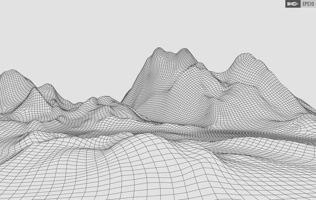 Paisaje de estructura metálica sobre fondo blanco Fondo de tecnología de vector geométrico abstracto Fondo digital de vector 3d