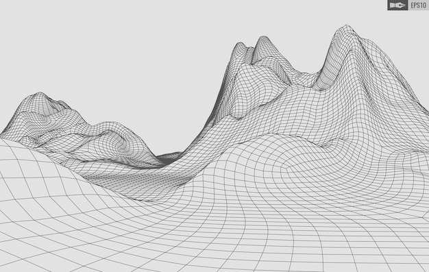Paisaje de estructura metálica sobre fondo blanco Fondo de tecnología de vector geométrico abstracto Fondo digital de vector 3d
