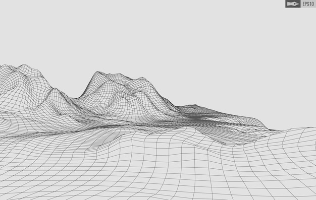 Paisaje de estructura metálica sobre fondo blanco Fondo de tecnología de vector geométrico abstracto Fondo digital de vector 3d