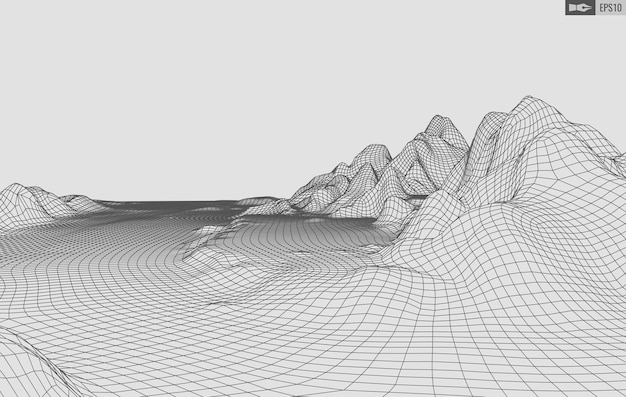 Paisaje de estructura metálica sobre fondo blanco Fondo de tecnología de vector geométrico abstracto Fondo digital de vector 3d