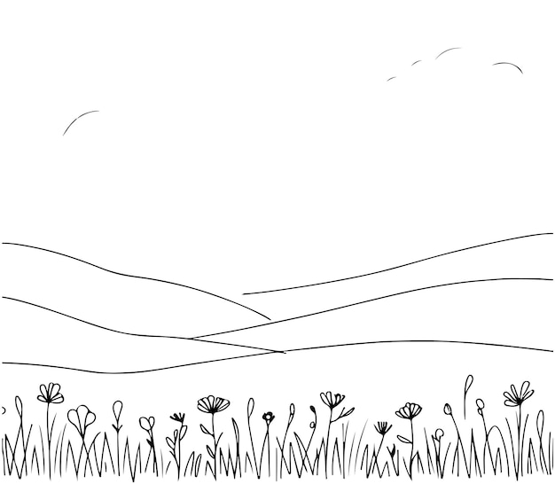 Paisaje con flores y árboles Esbozo