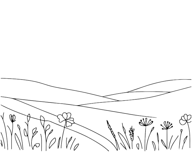 Paisaje con flores y árboles Esbozo