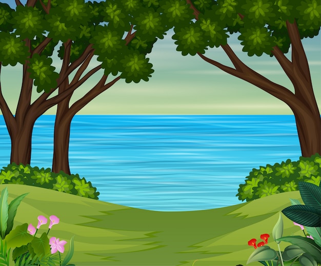 Un paisaje fluvial en la ilustración del bosque