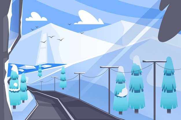 Vector paisaje en el fondo de invierno