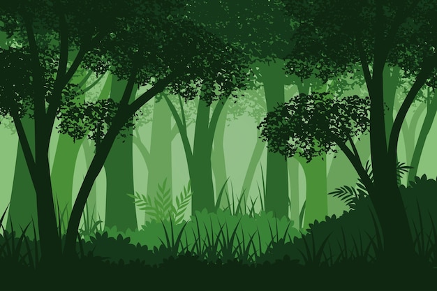 Vector paisaje forestal ilustración de dibujos animados con diseño plano