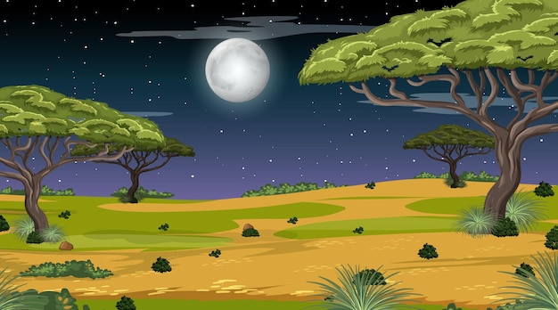 Paisaje forestal natural en escena nocturna