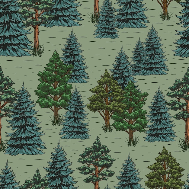 Paisaje forestal con un patrón colorido y sin costuras