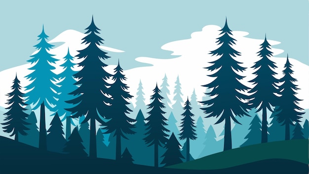 Paisaje forestal sereno Vector Árboles de hoja perenne en la naturaleza Ilustración escénica inspirada