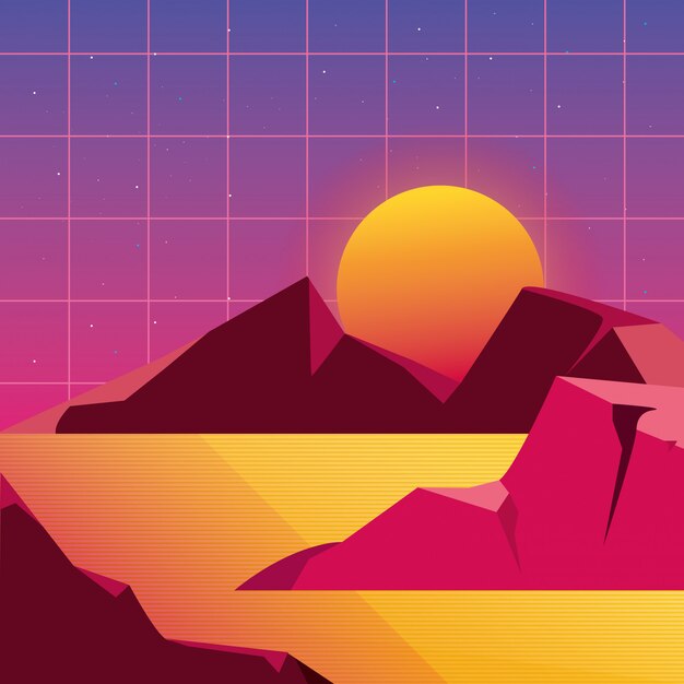 Paisaje futurista de fondo retro