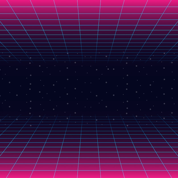 Vector paisaje futurista con rejilla láser de estilo. neon retrowave.