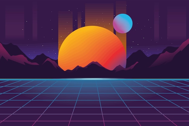 Paisaje futurista retro