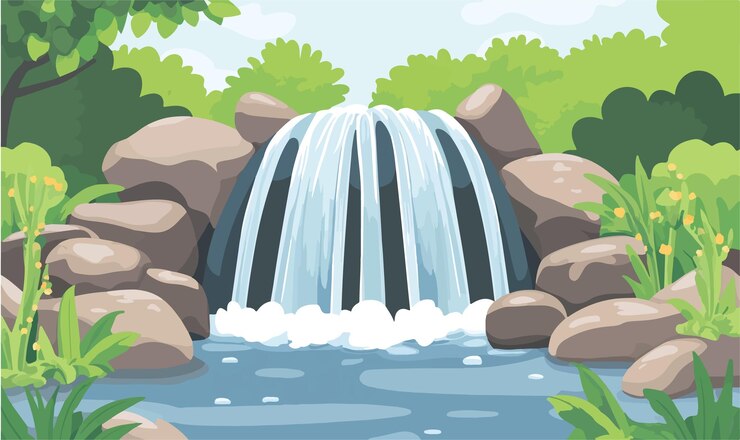 Vector paisaje geométrico sereno de las cascadas