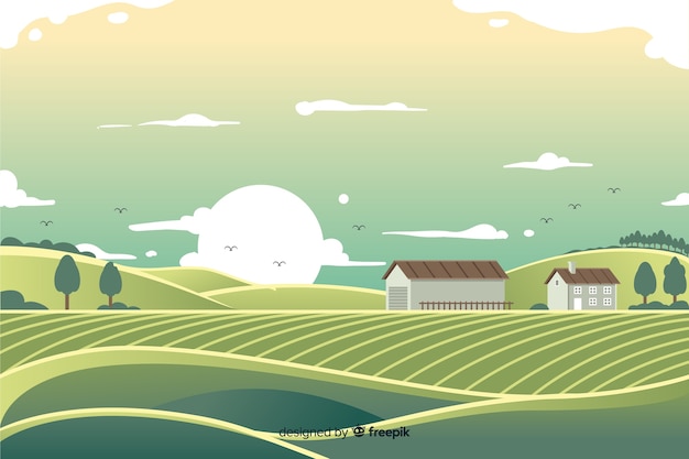 Vector paisaje de granja en diseño plano