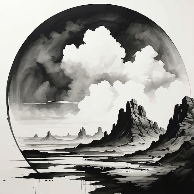Vector un paisaje inspirado en el salvaje oeste pintura de tinta simple generativa ai