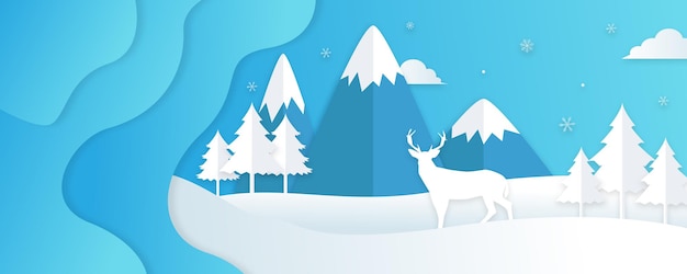 Paisaje invernal con abetos y nieve. Fondo de Navidad. Para folleto de diseño, pancarta, póster, invitación.