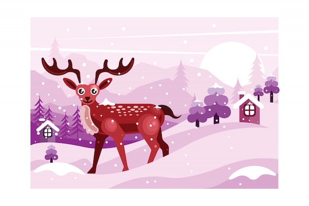 Paisaje invernal con ciervos ilustración