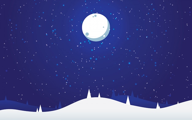 Vector paisaje invernal con estrellas de luz.