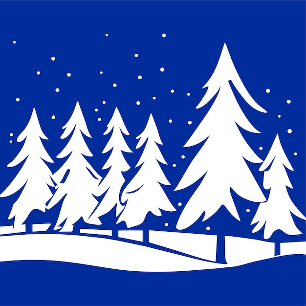 Paisaje invernal fondo azul claro con ventisqueros nevadas y árboles cubiertos de escarcha y