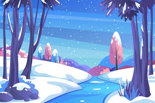Paisaje invernal de Riverside con un hermoso cielo durante las nevadas