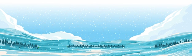 Paisaje de invierno con colinas cubiertas de nieve y pinos