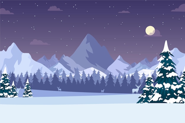 Vector paisaje de invierno dibujado a mano