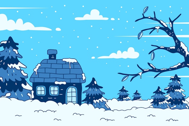 Vector paisaje de invierno dibujado a mano