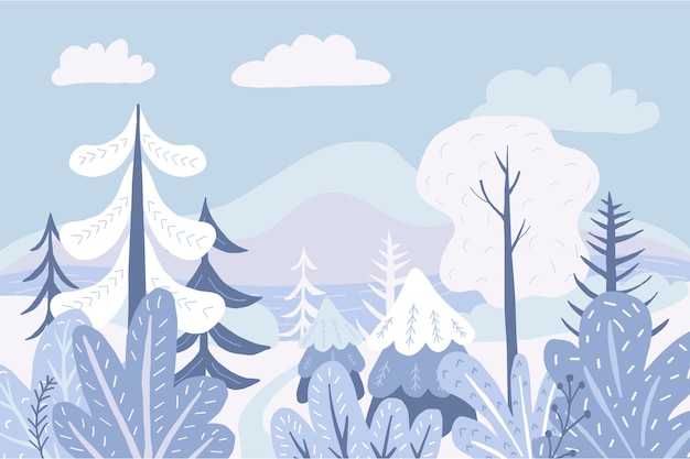 Vector paisaje de invierno dibujado a mano