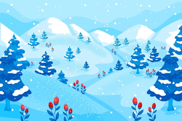 Vector paisaje de invierno de diseño plano