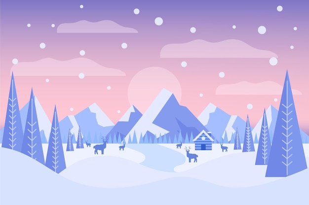 Paisaje de invierno de diseño plano