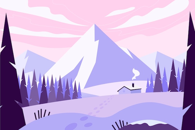 Vector paisaje de invierno de diseño plano