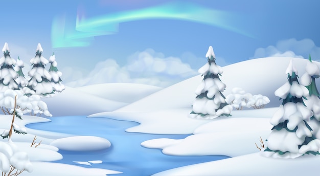 Vector paisaje de invierno. ilustración de navidad. ilustración vectorial 3d