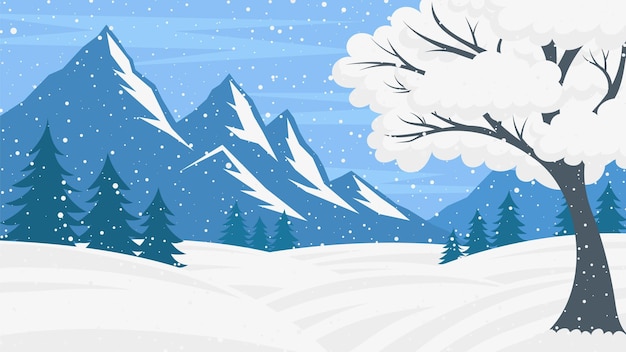 Paisaje de invierno con montañas Ilustración vectorial