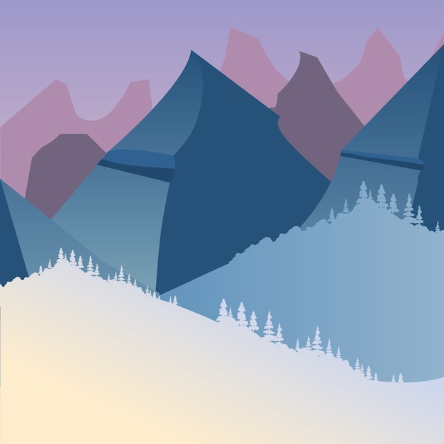 Vector paisaje de invierno con montañas en la noche