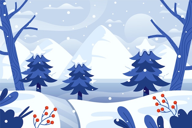 Vector paisaje de invierno plano con árboles