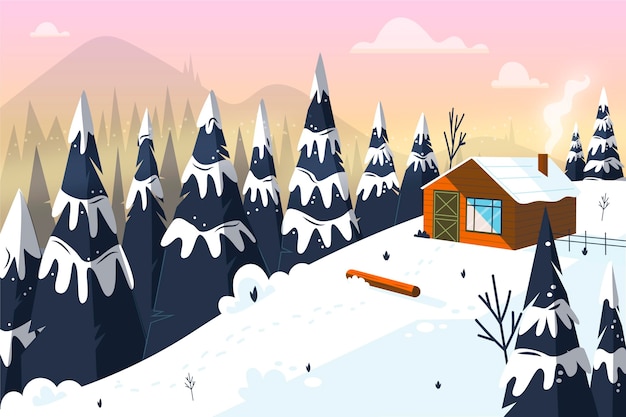 Vector paisaje de invierno plano dibujado a mano