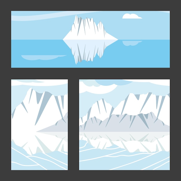 Vector paisaje invierno río iceberg conjunto