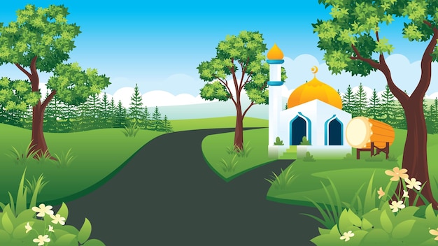 Paisaje islámico con estilo plano Mezquita.