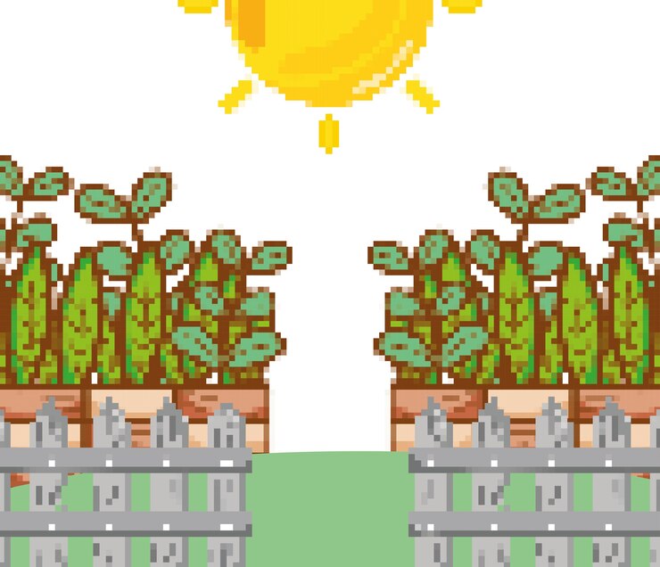 Vector paisaje de jardín pixelado