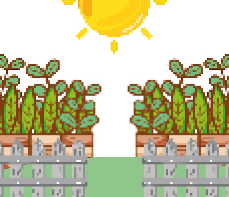 Vector paisaje de jardín pixelado