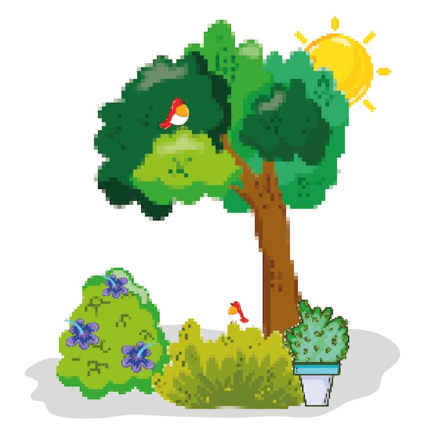 Paisaje de jardín pixelado