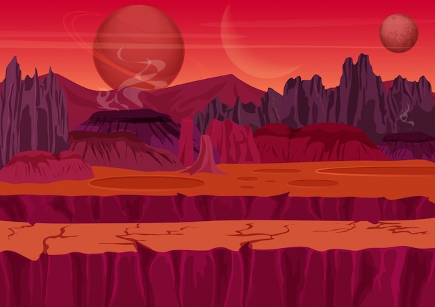 Vector paisaje de juego de ciencia ficción extraterrestre