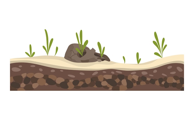 Paisaje de juegos. Naturaleza de diseño de dibujos animados. Paisaje de la sección del suelo.