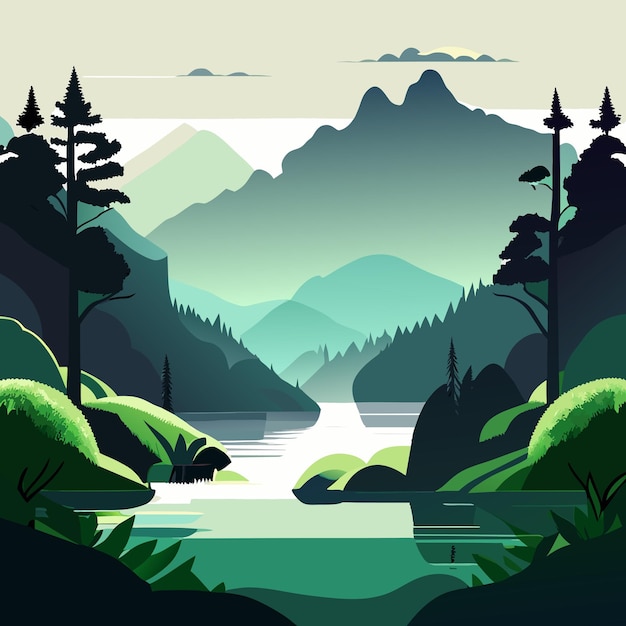 Vector paisaje de lago dibujado a mano