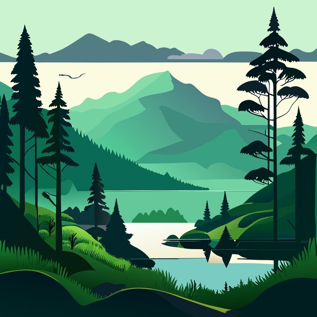 Vector paisaje del lago dibujado a mano