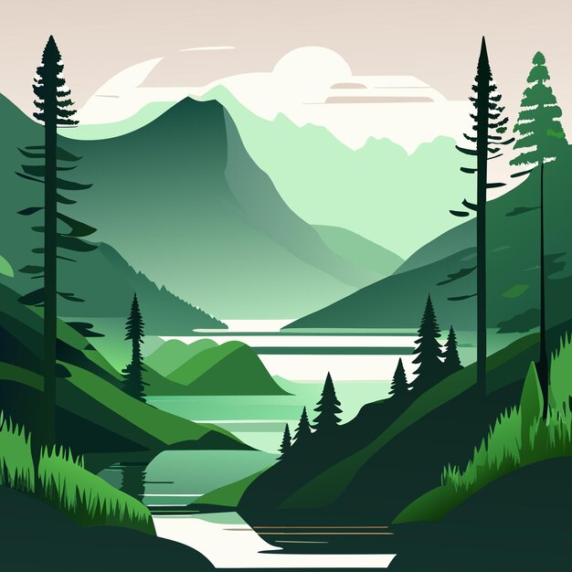 Vector paisaje del lago dibujado a mano