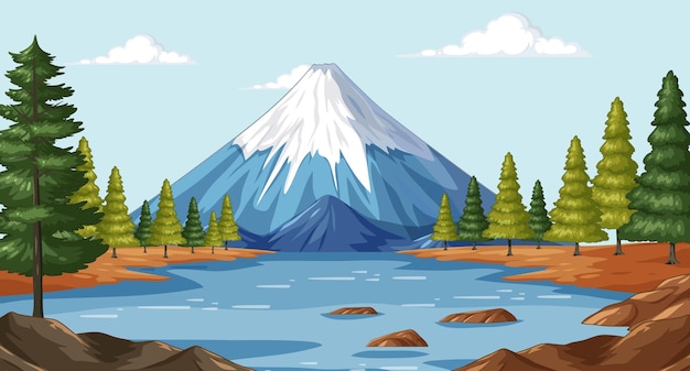 Vector paisaje del lago de las montañas serenas