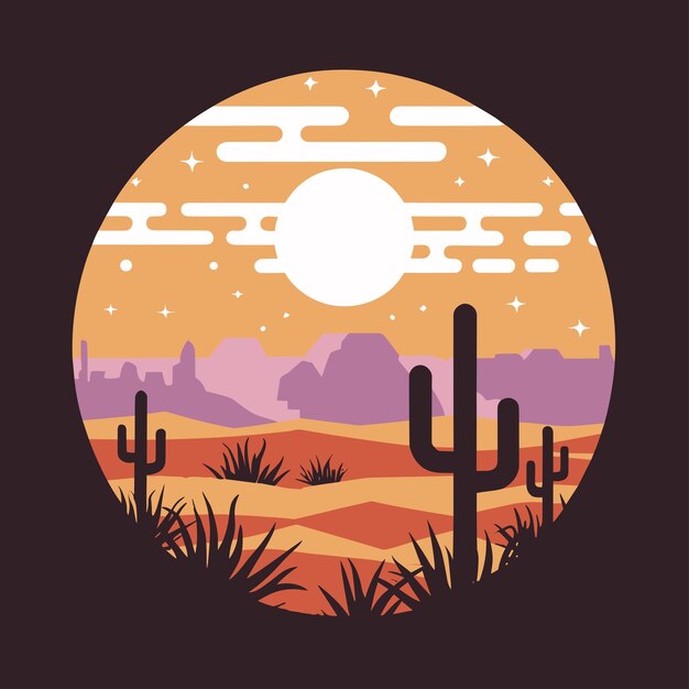 Paisaje de luna y árboles con montañas diseño de camiseta ilustración de vector de sol calco de vector