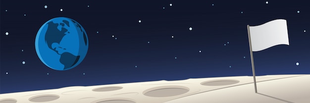 Vector paisaje lunar con bandera y escena de la tierra